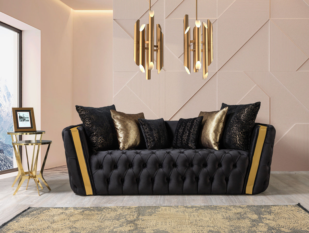 Fanci Black Velvet Living Room Set