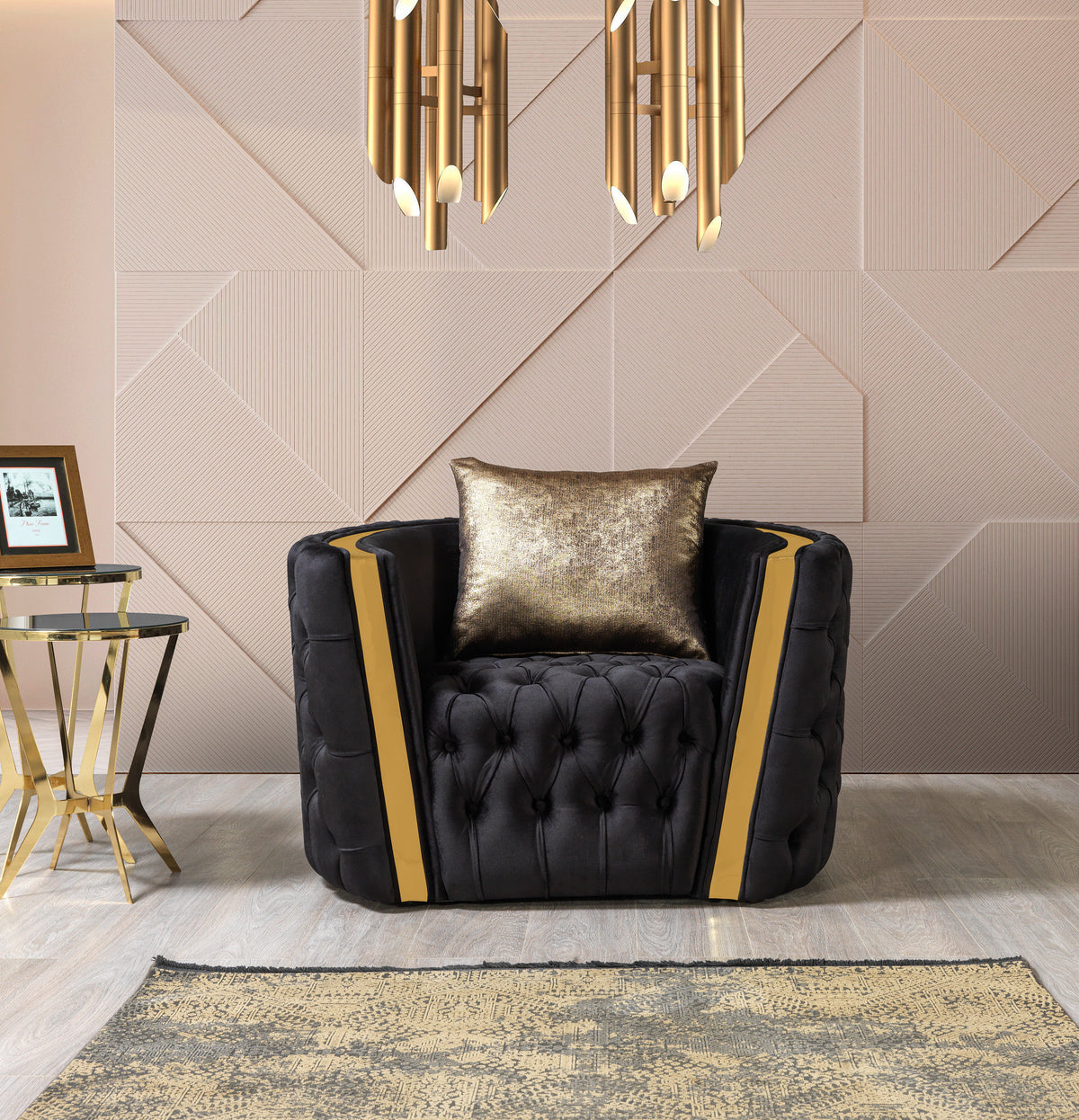 Fanci Black Velvet Living Room Set