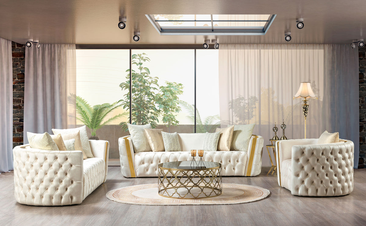 Fanci Ivory Velvet Living Room Set
