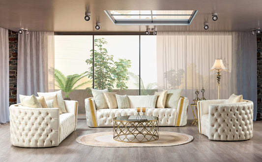 Fanci Ivory Velvet Living Room Set