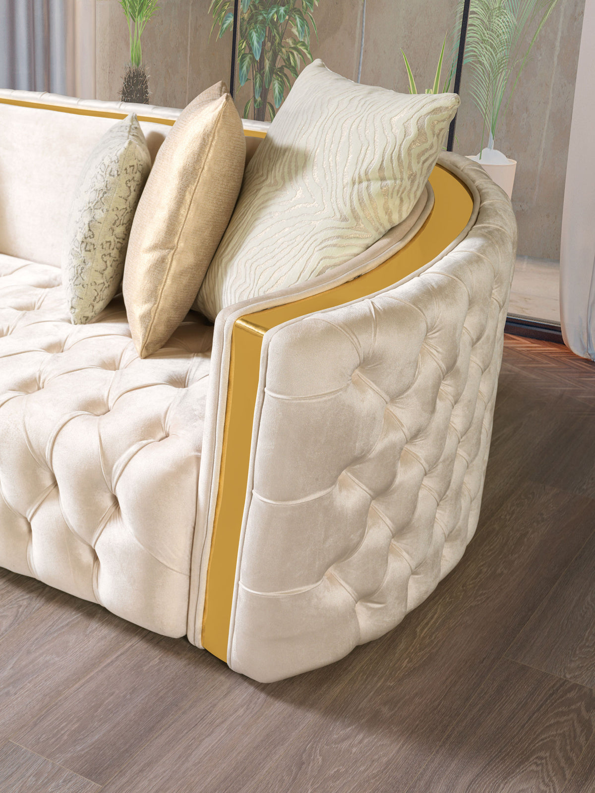 Fanci Ivory Velvet Living Room Set