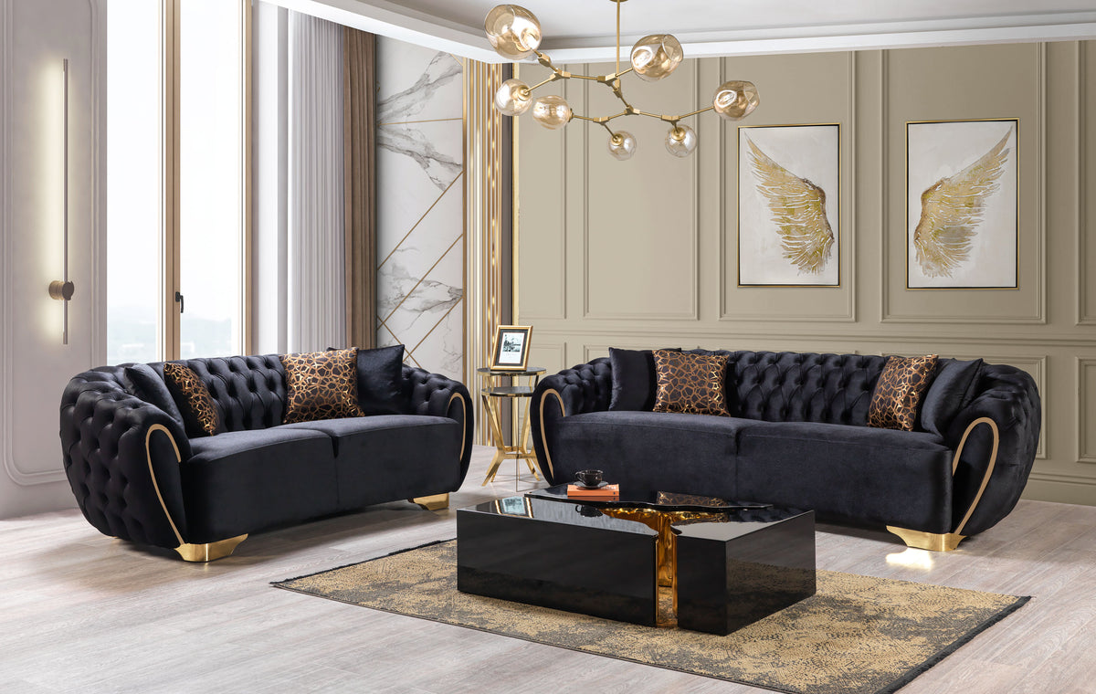Victoria Black Velvet Living Room Set