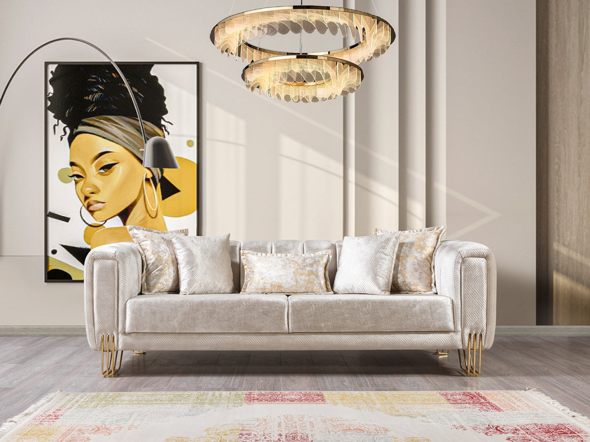 Santana Ivory Velvet Living Room Set