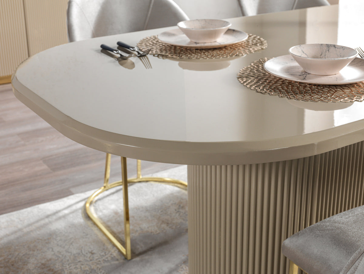 Milena Ivory/Gold 7pc  Dining Room Set