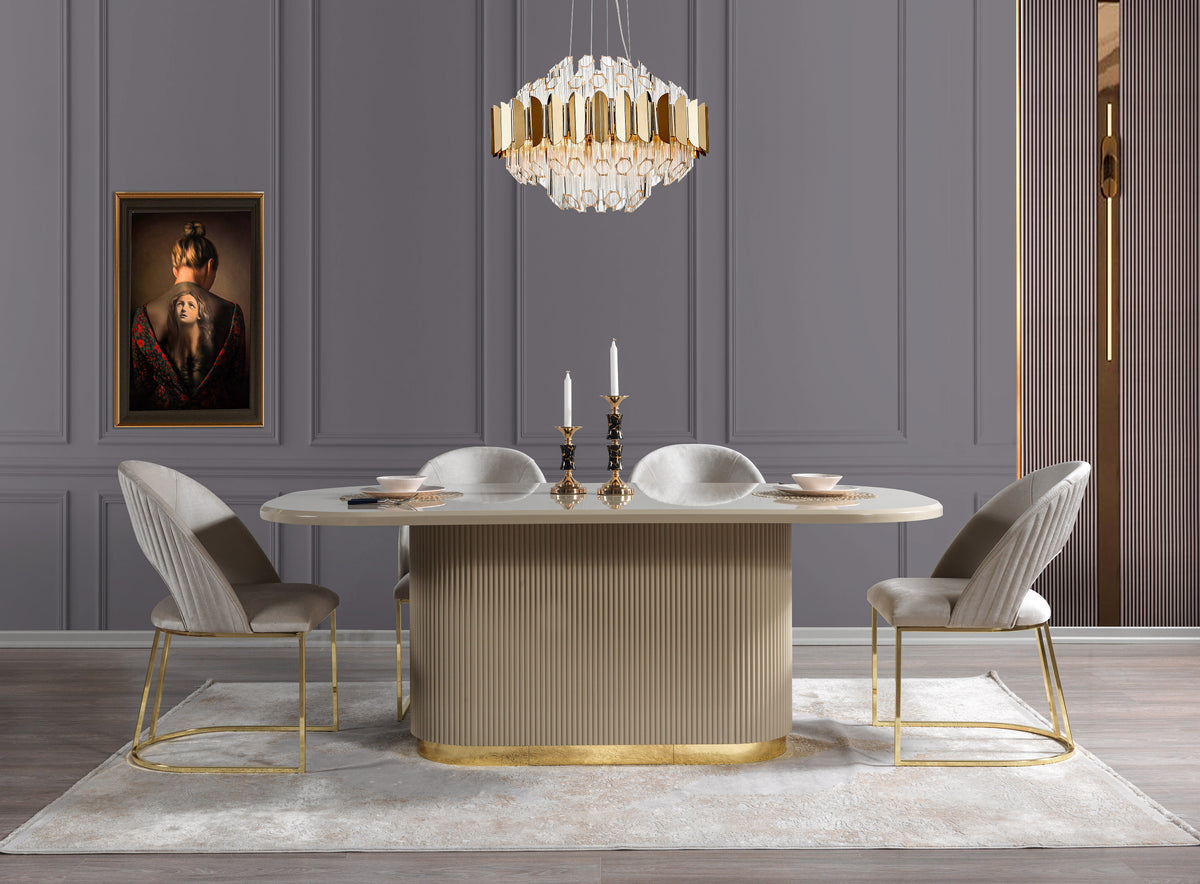 Milena Ivory/Gold 7pc  Dining Room Set