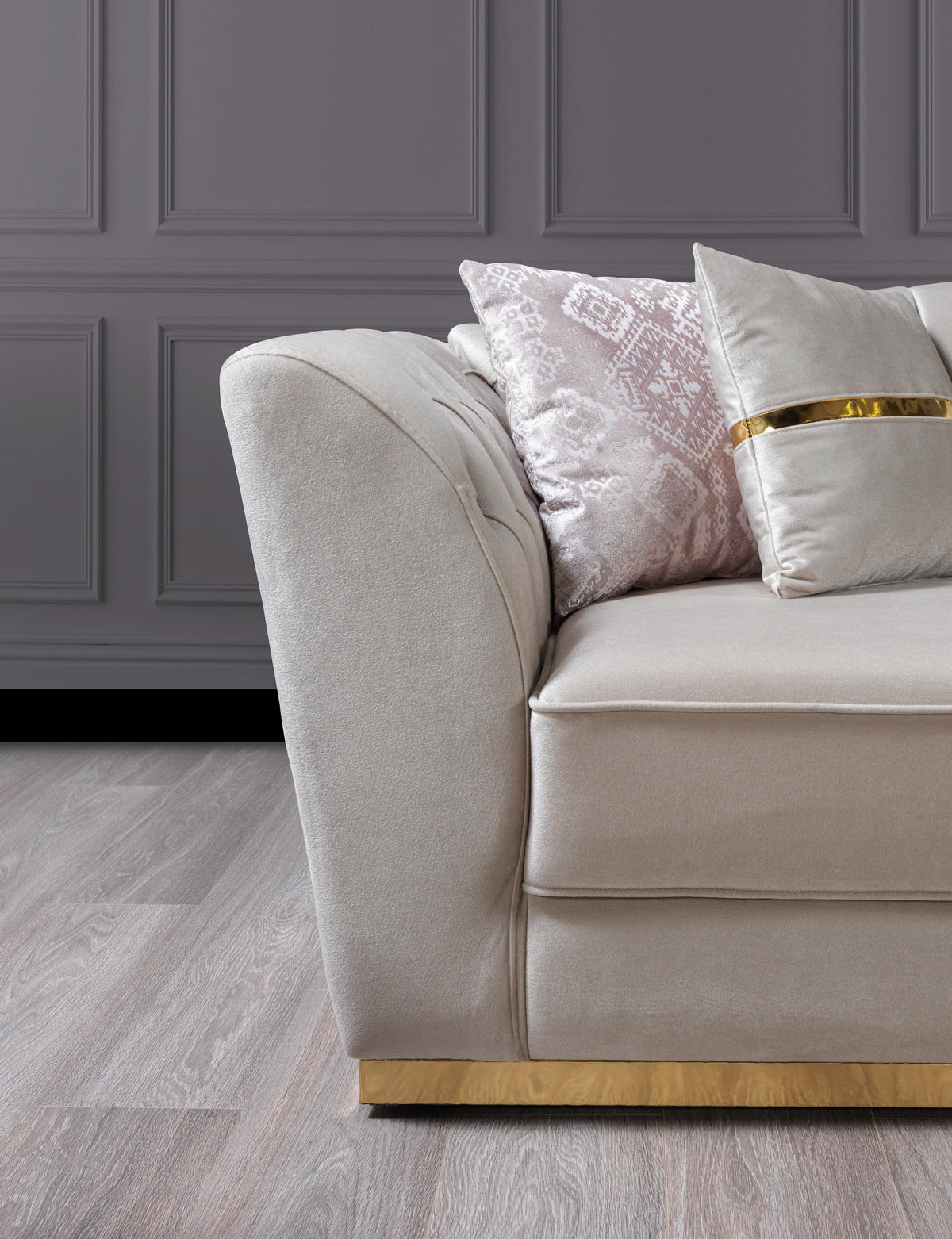 Milena Ivory/Gold Velvet Living Room Set