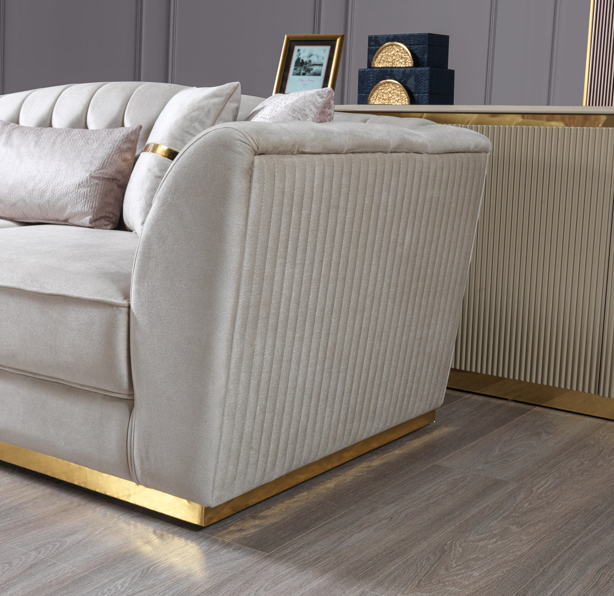 Milena Ivory/Gold Velvet Living Room Set