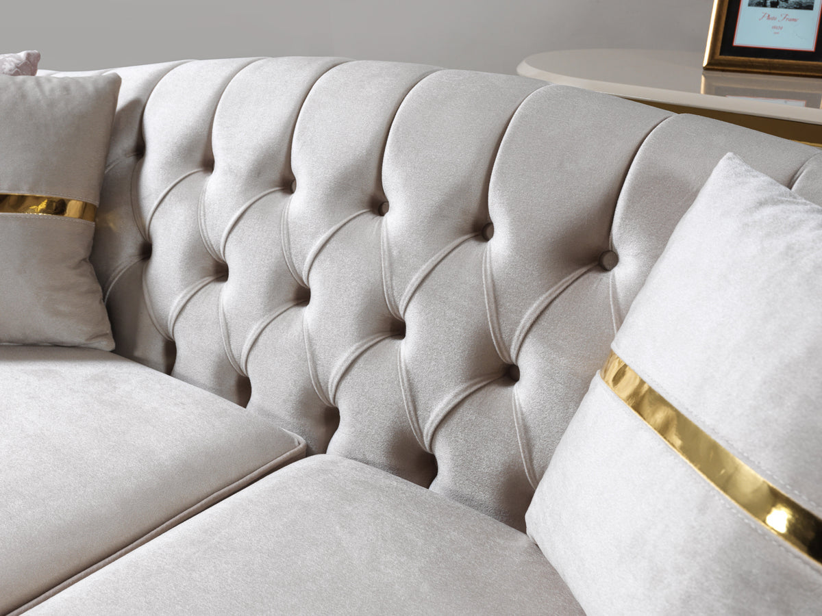 Milena Ivory/Gold Velvet Living Room Set