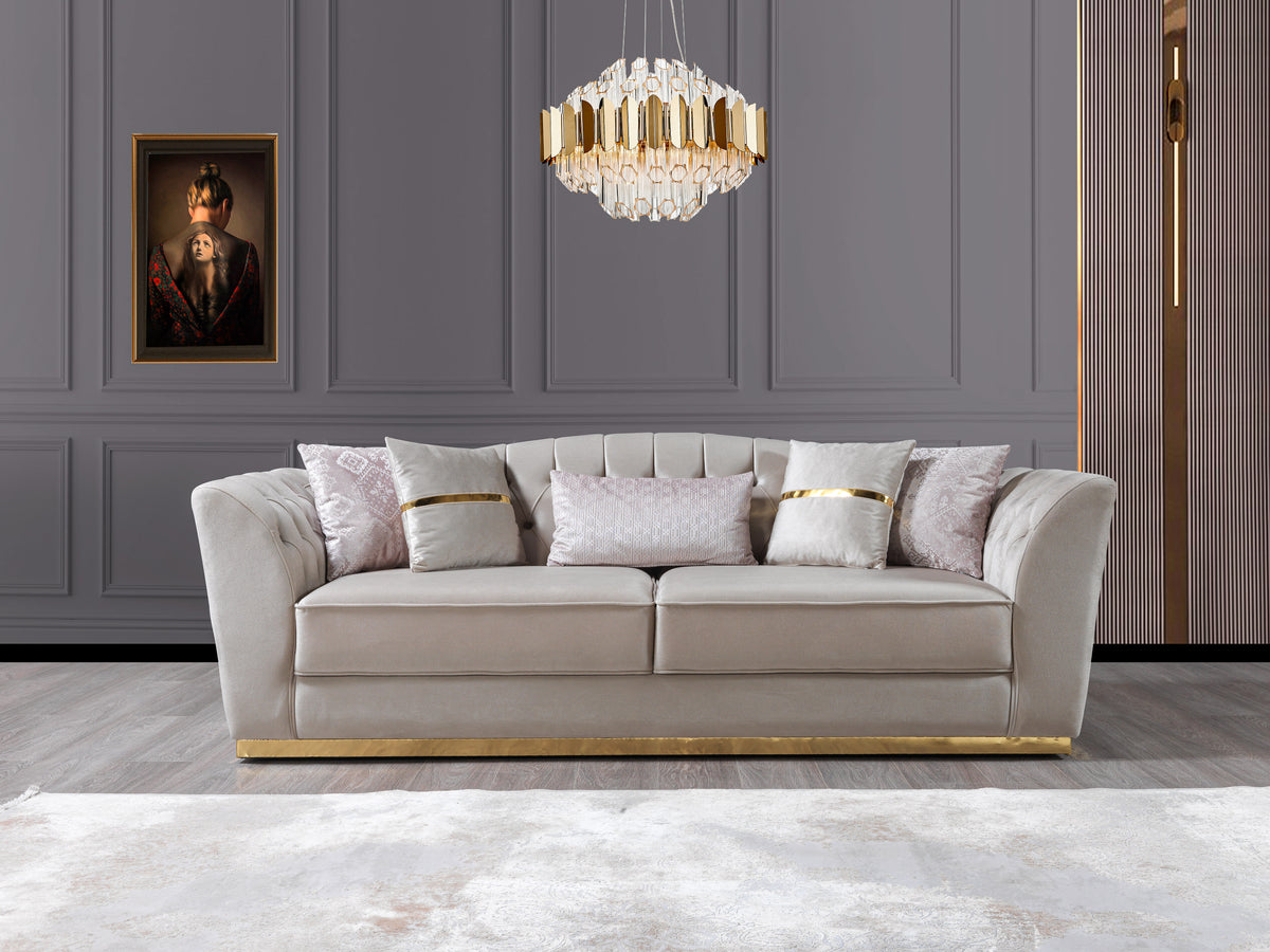 Milena Ivory/Gold Velvet Living Room Set
