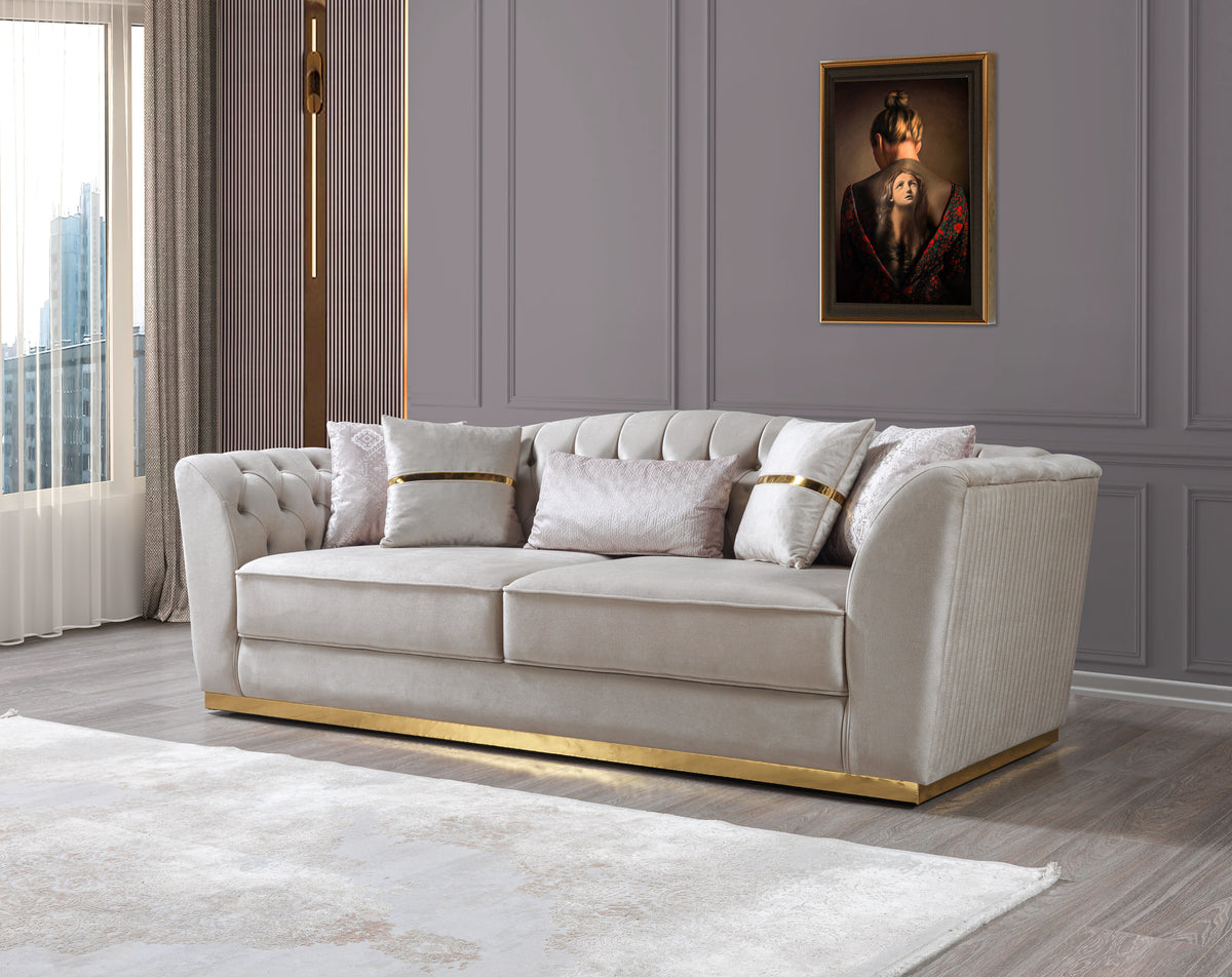 Milena Ivory/Gold Velvet Living Room Set