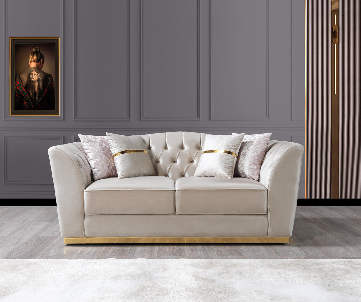 Milena Ivory/Gold Velvet Living Room Set