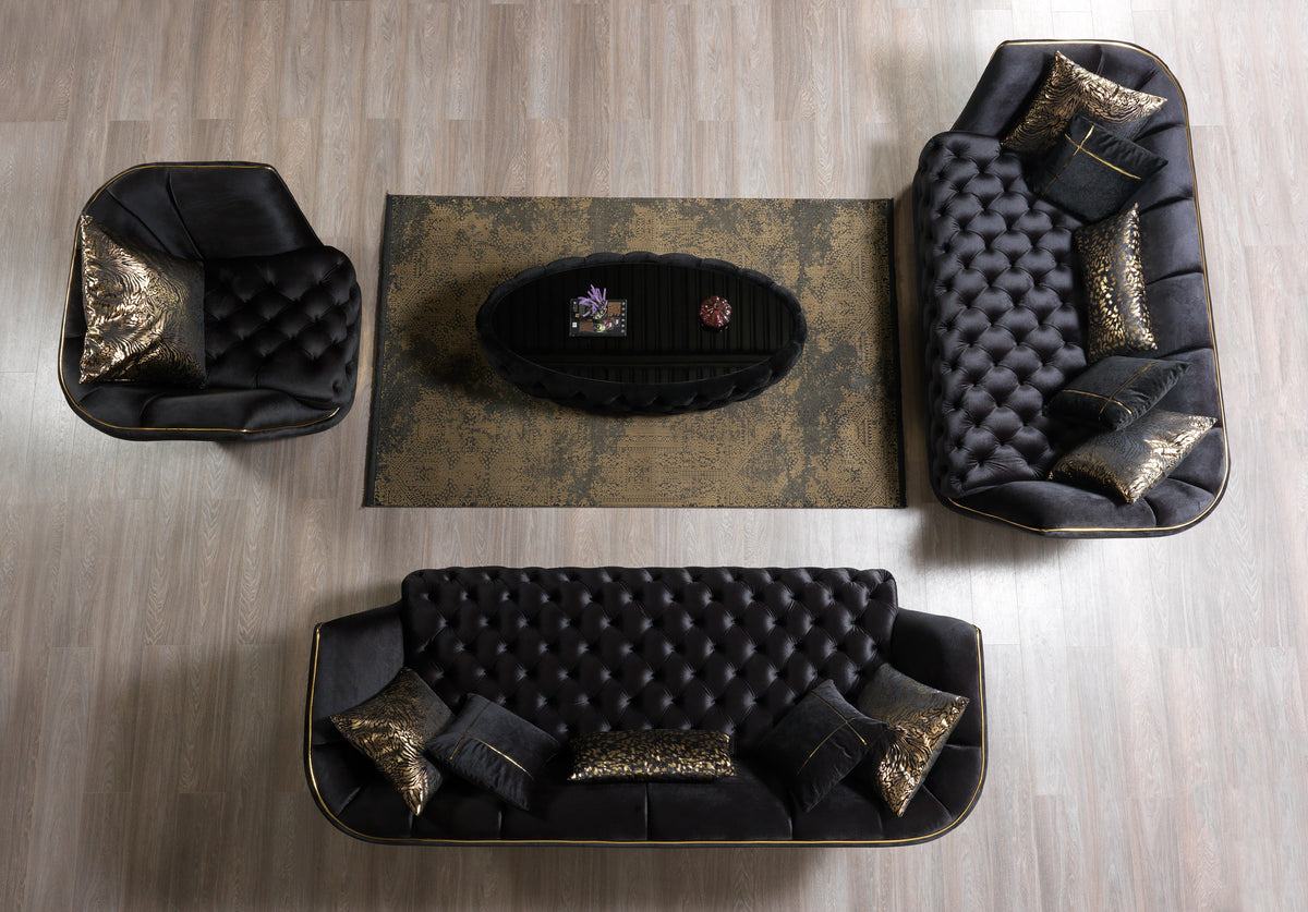 Daphne Black Velvet Living Room Set