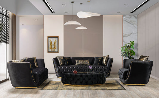 Daphne Black Velvet Living Room Set