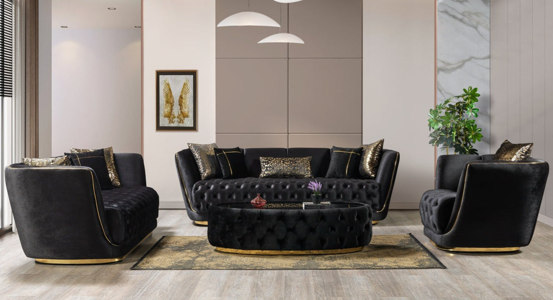 Daphne Black Velvet Living Room Set