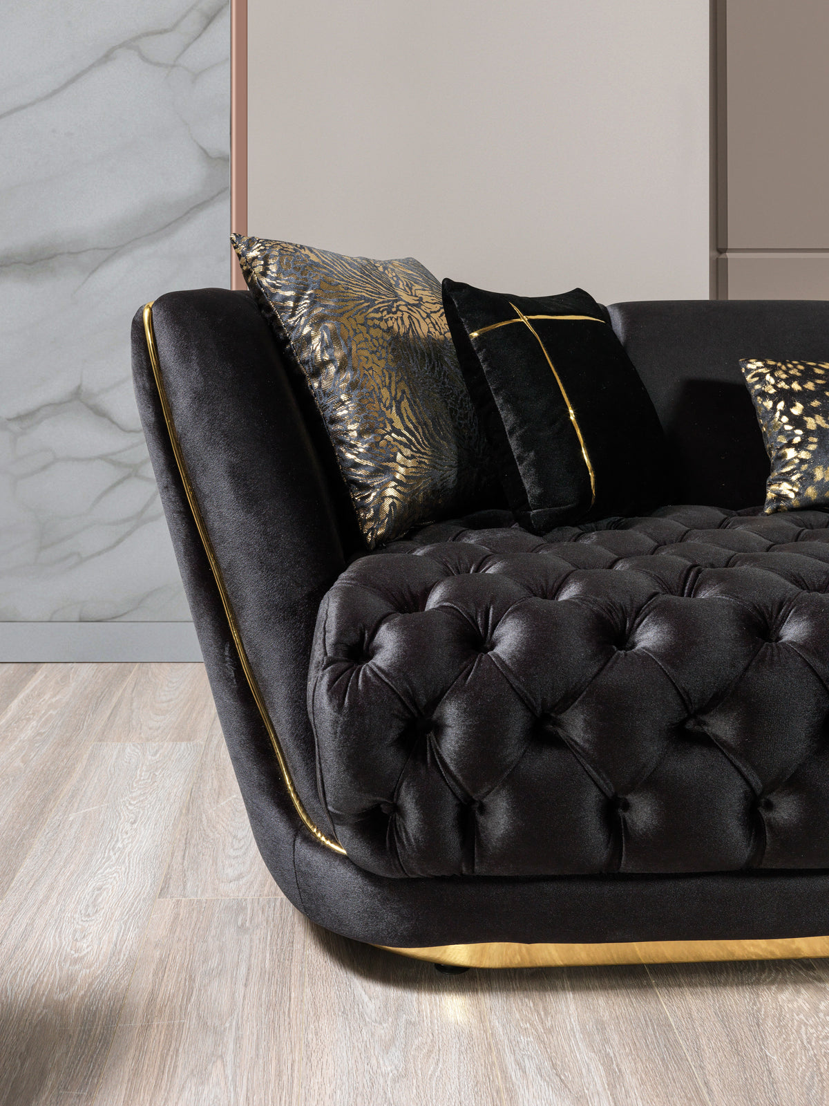 Daphne Black Velvet Living Room Set