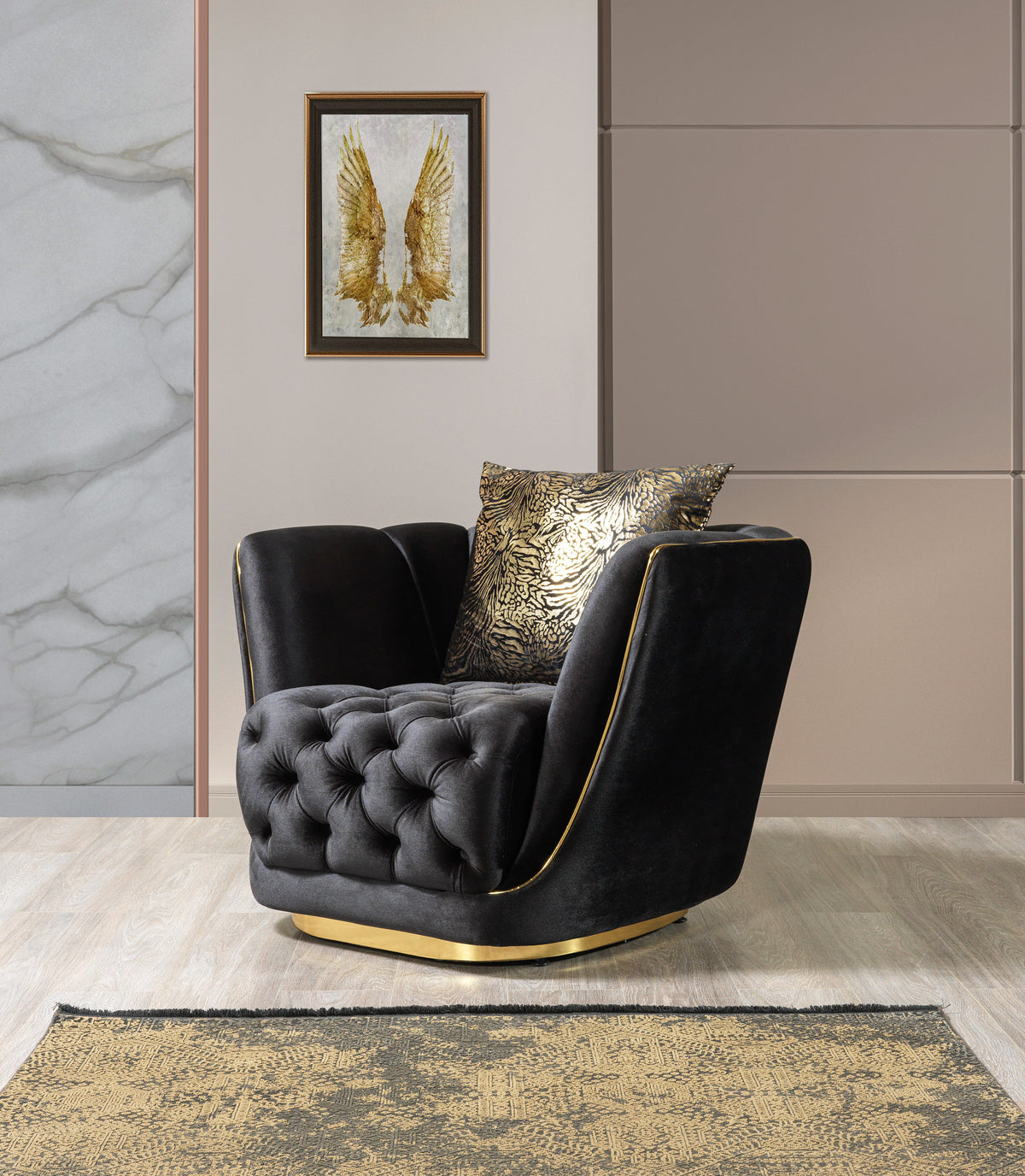Daphne Black Velvet Living Room Set