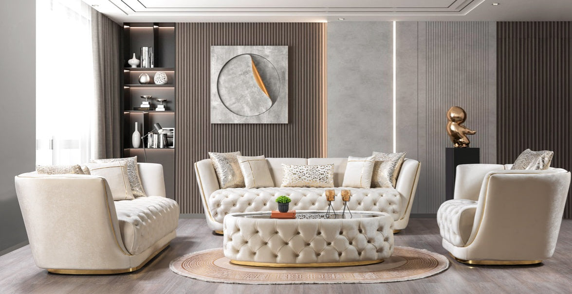 Daphne Ivory Velvet Living Room Set