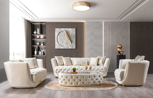 Daphne Ivory Velvet Living Room Set