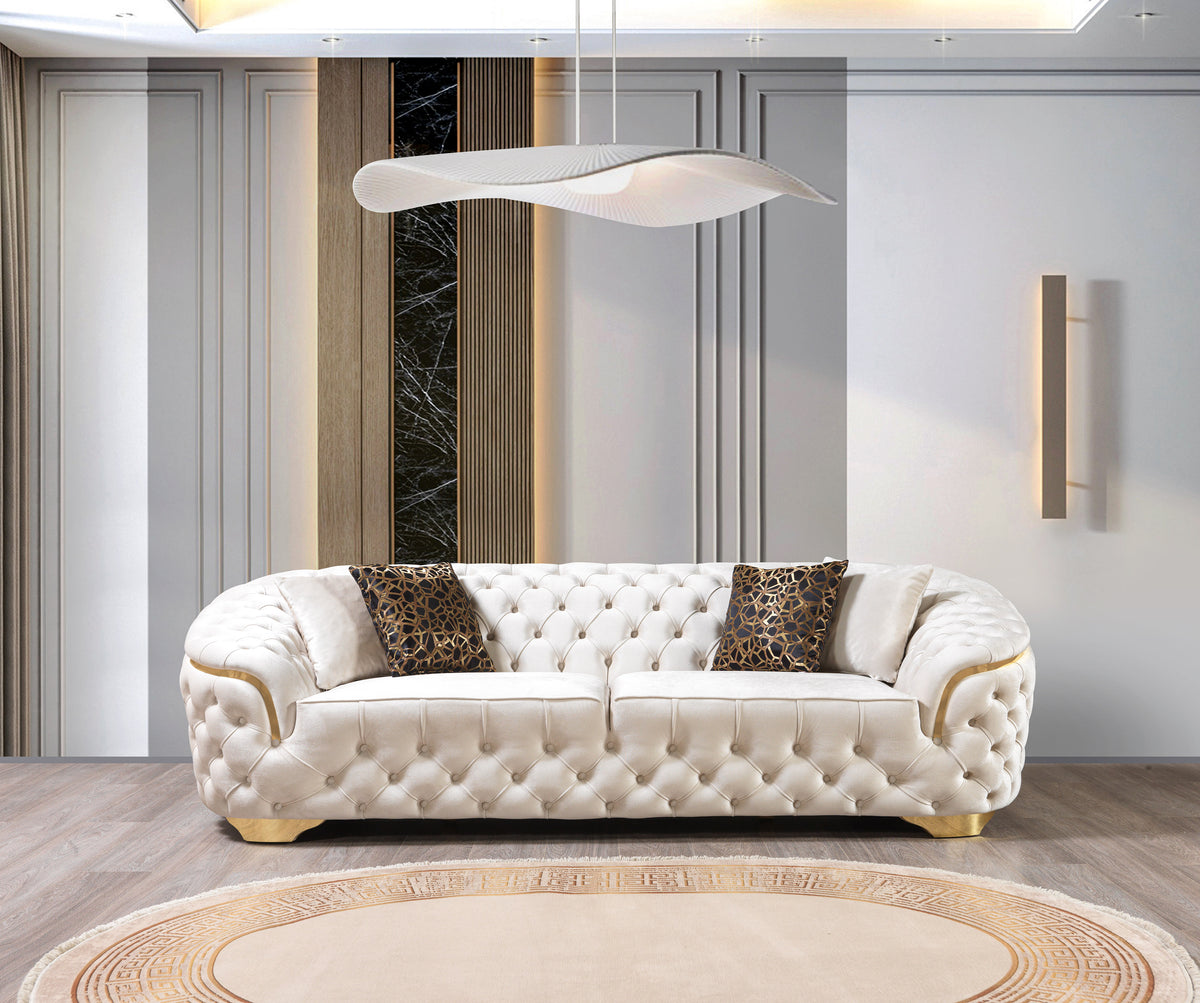 Lupino Ivory Velvet Living Room Set