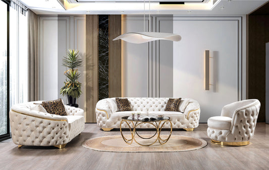 Lupino Ivory Velvet Living Room Set