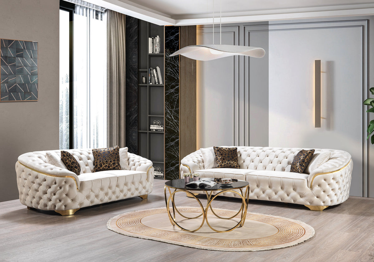 Lupino Ivory Velvet Living Room Set