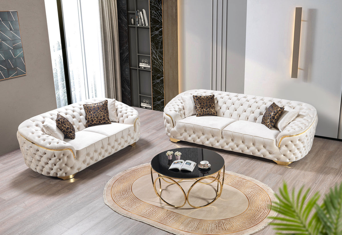 Lupino Ivory Velvet Living Room Set