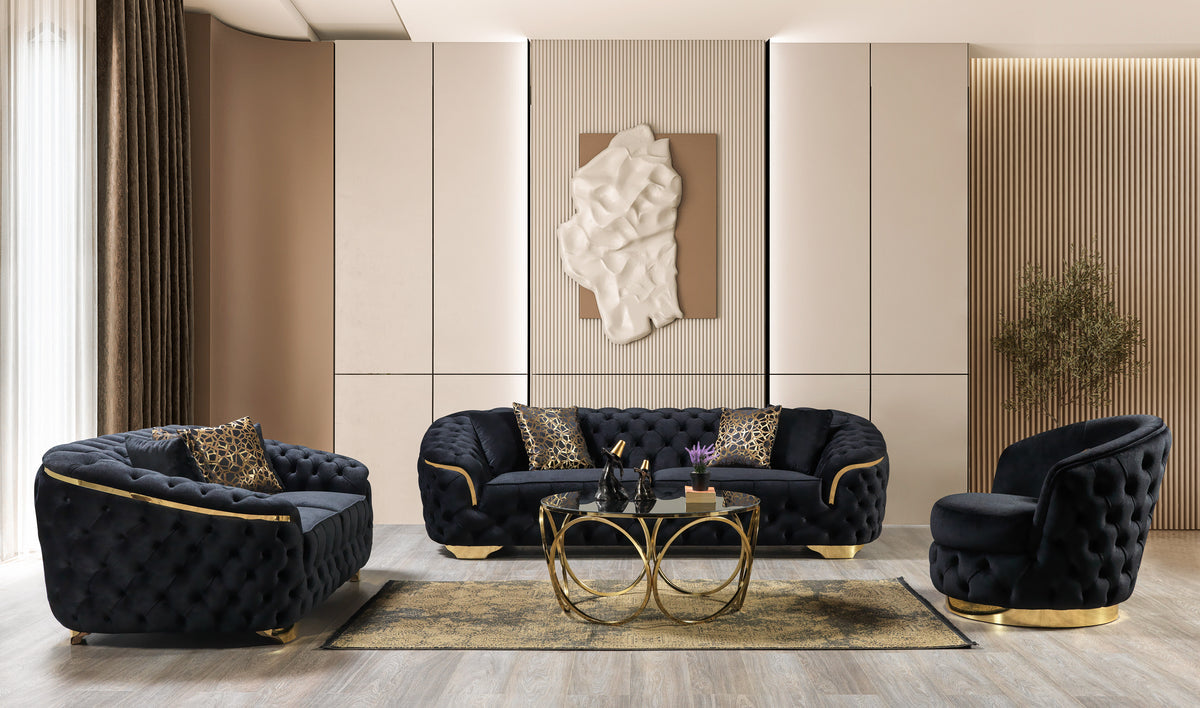 Lupino Black Velvet Living Room Set