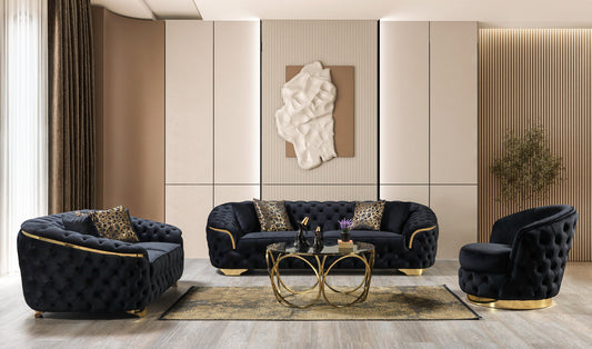 Lupino Black Velvet Living Room Set