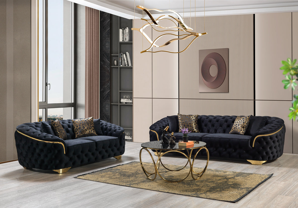 Lupino Black Velvet Living Room Set