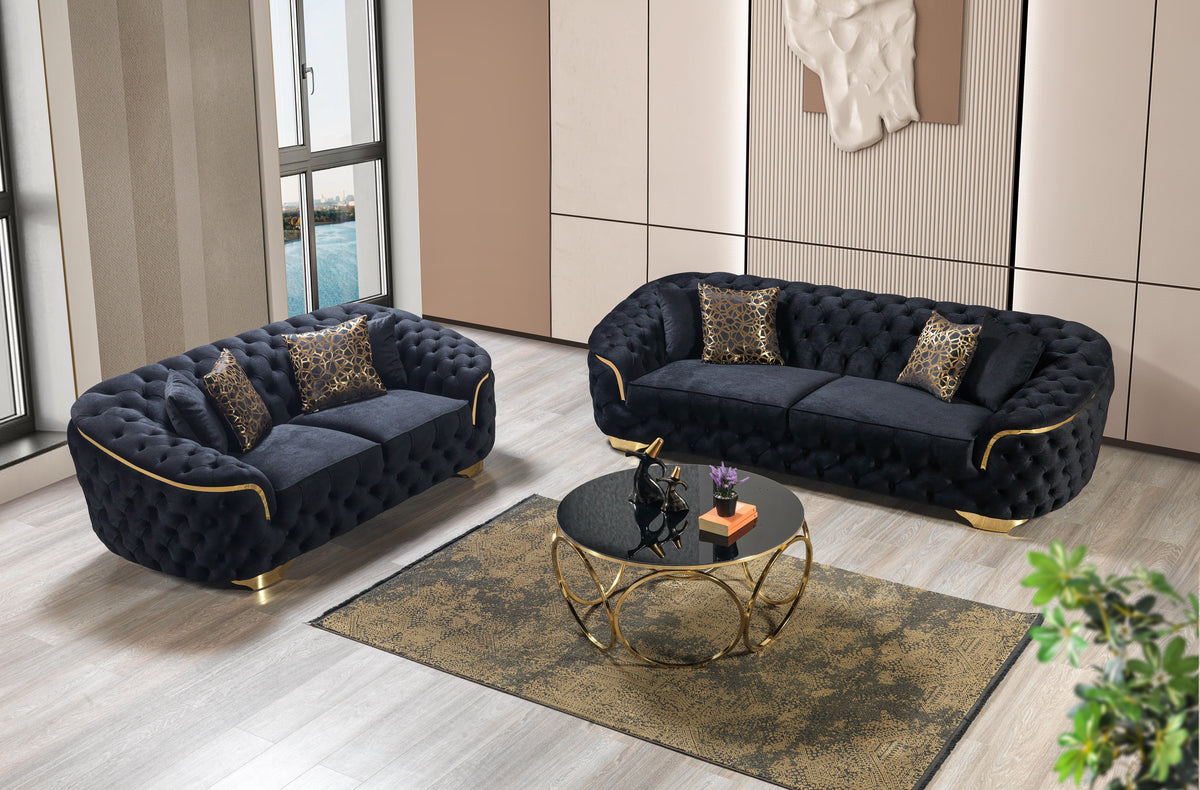 Lupino Black Velvet Living Room Set