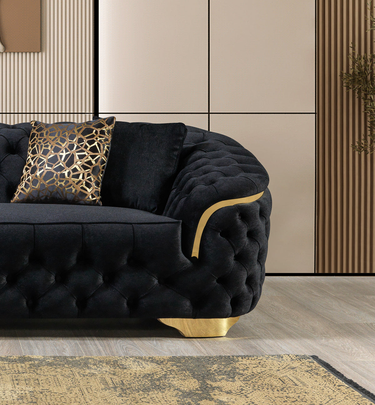 Lupino Black Velvet Living Room Set