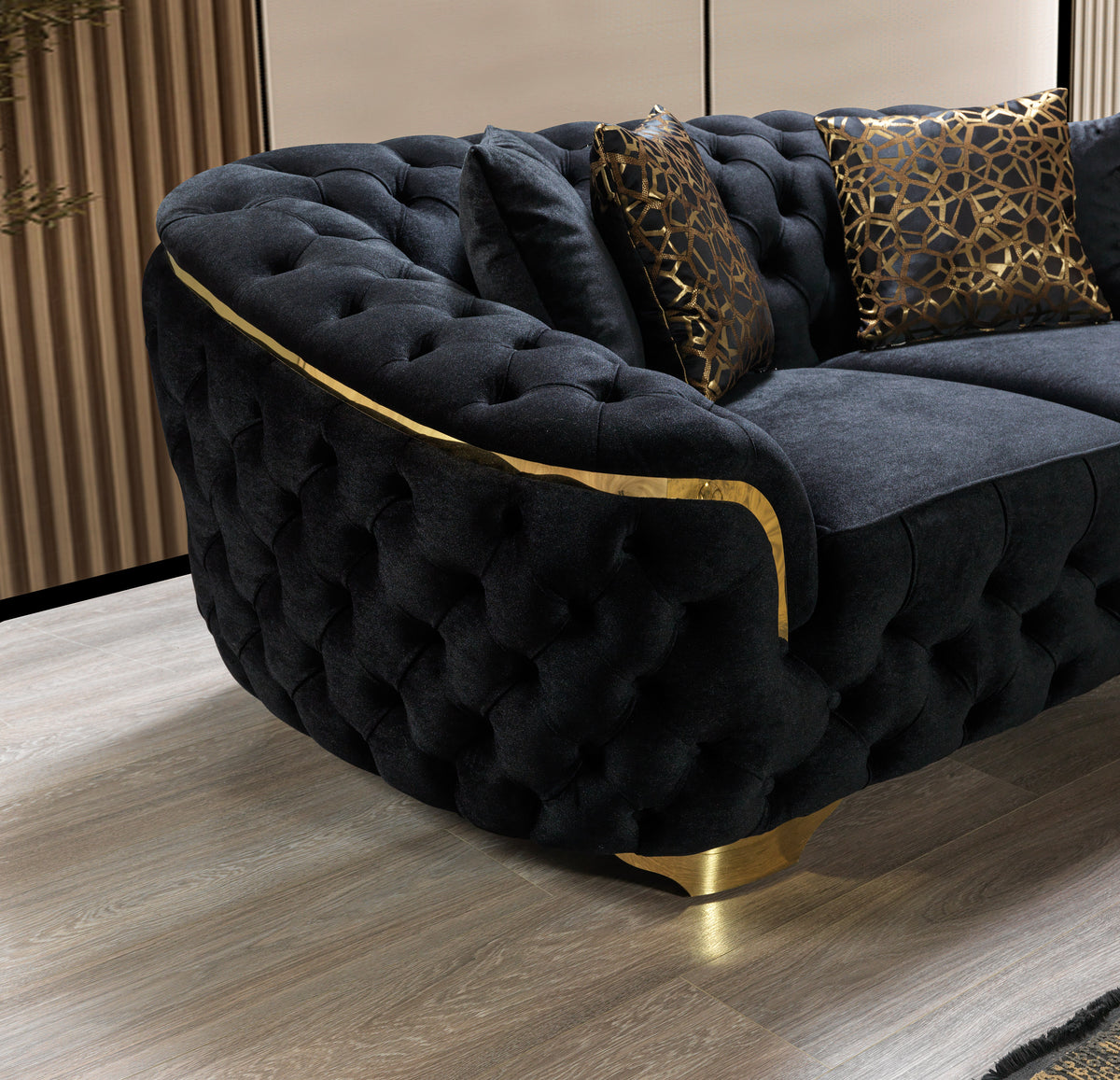 Lupino Black Velvet Living Room Set
