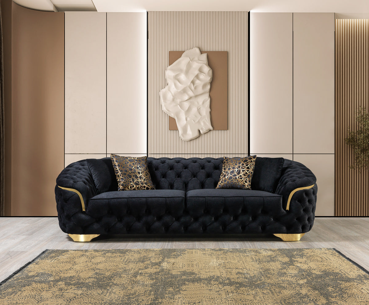 Lupino Black Velvet Living Room Set