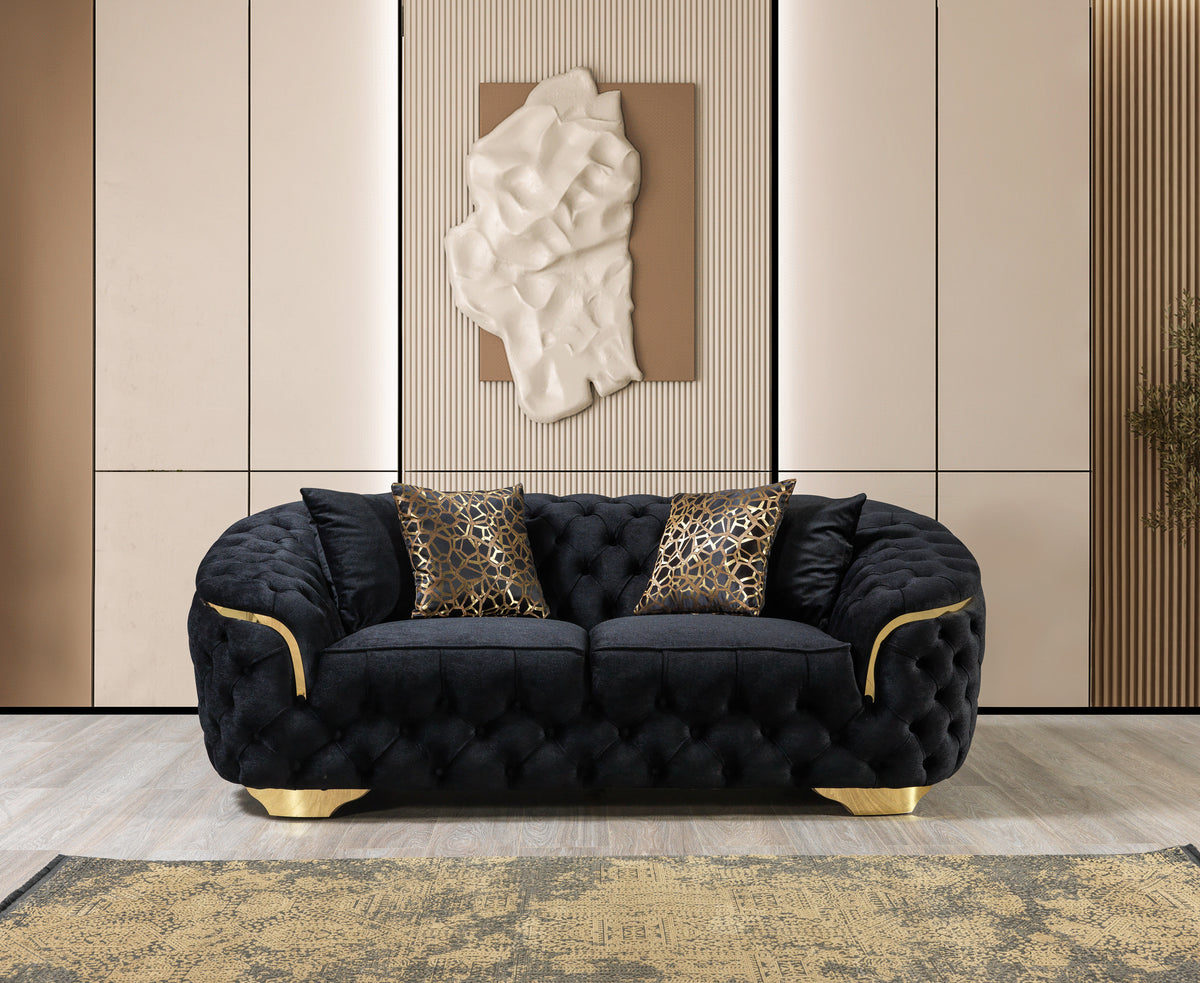Lupino Black Velvet Living Room Set