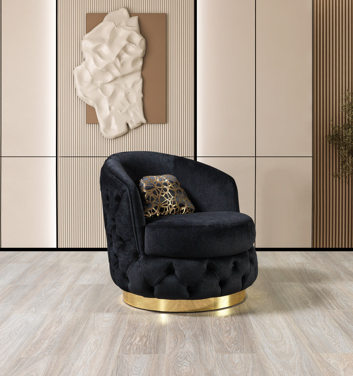 Lupino Black Velvet Living Room Set