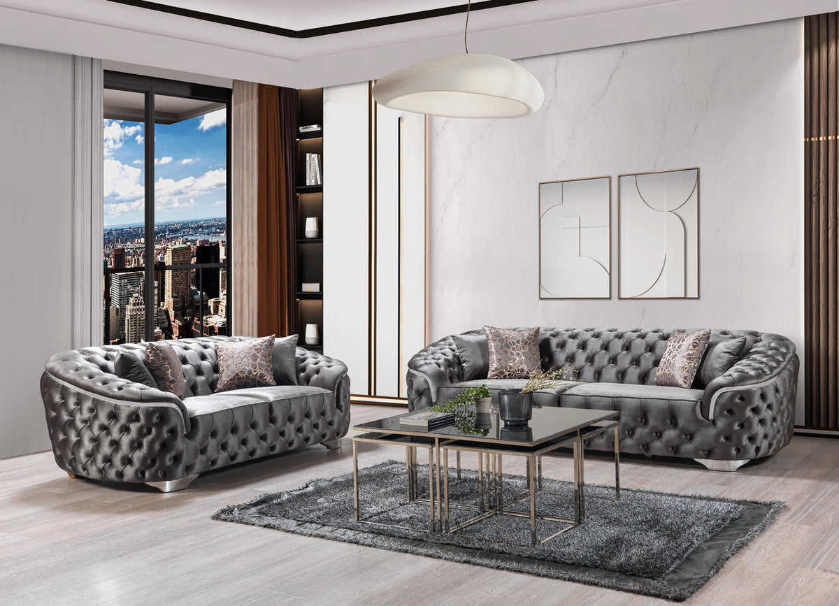 Lupino Gray Velvet Living Room Set