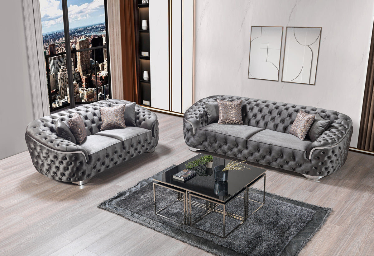 Lupino Gray Velvet Living Room Set