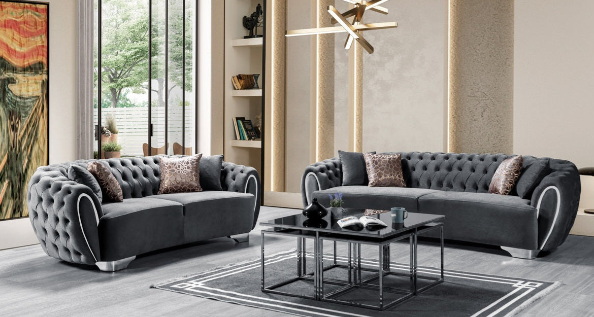 Victoria Gray Velvet Living Room Set