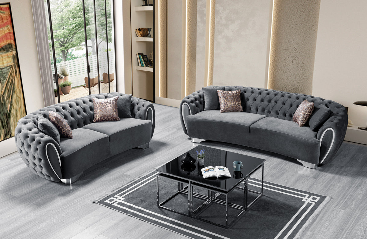 Victoria Gray Velvet Living Room Set