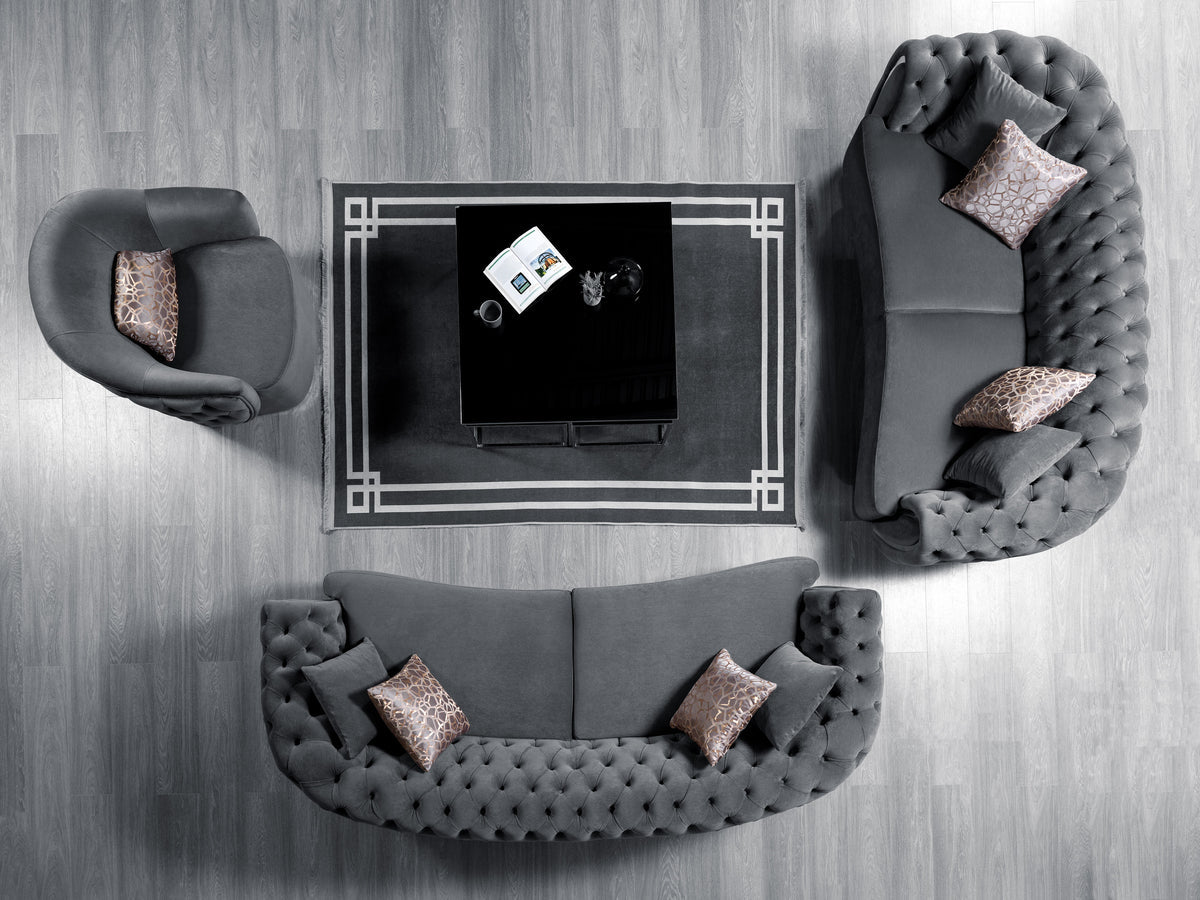 Victoria Gray Velvet Living Room Set