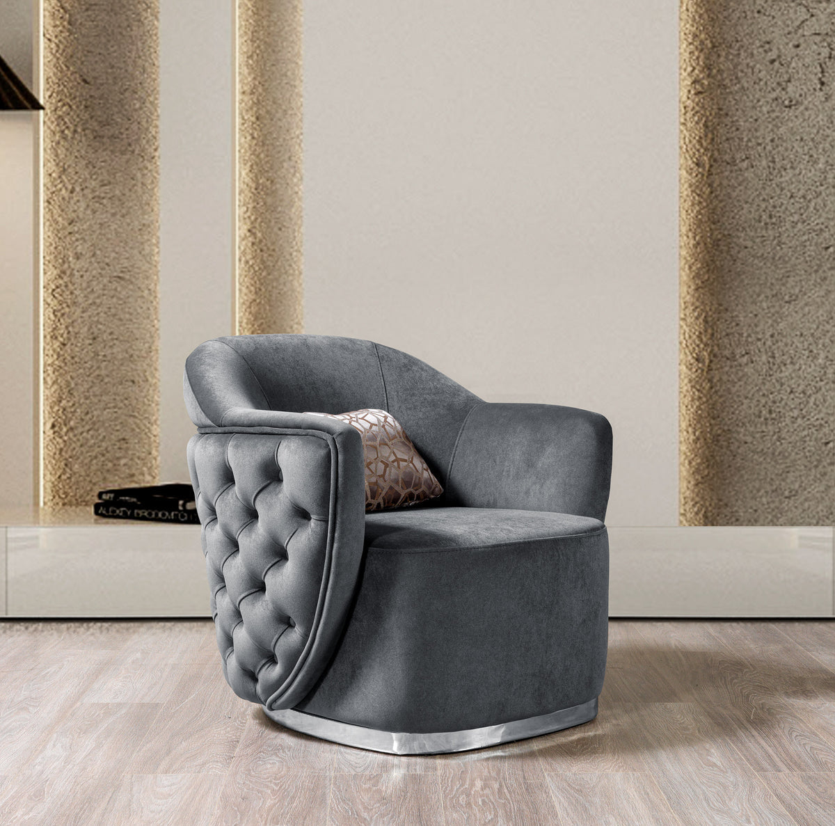 Victoria Gray Velvet Living Room Set