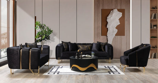 Santana Black Velvet Living Room Set