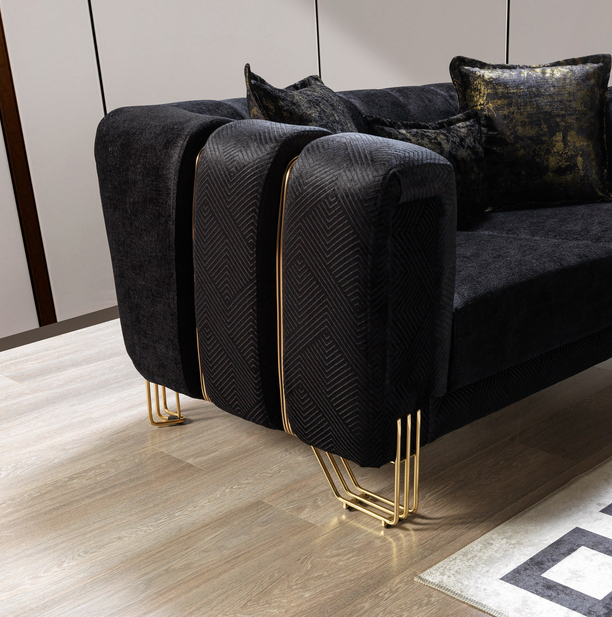 Santana Black Velvet Living Room Set