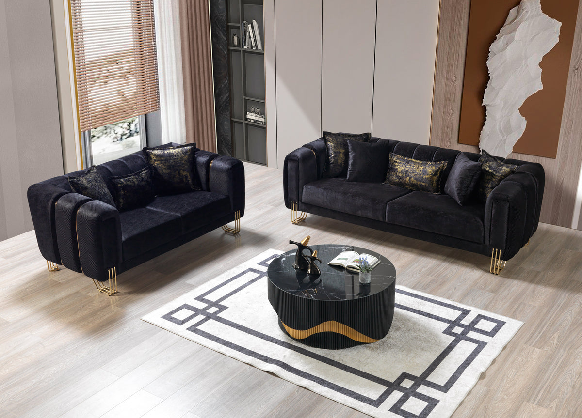 Santana Black Velvet Living Room Set