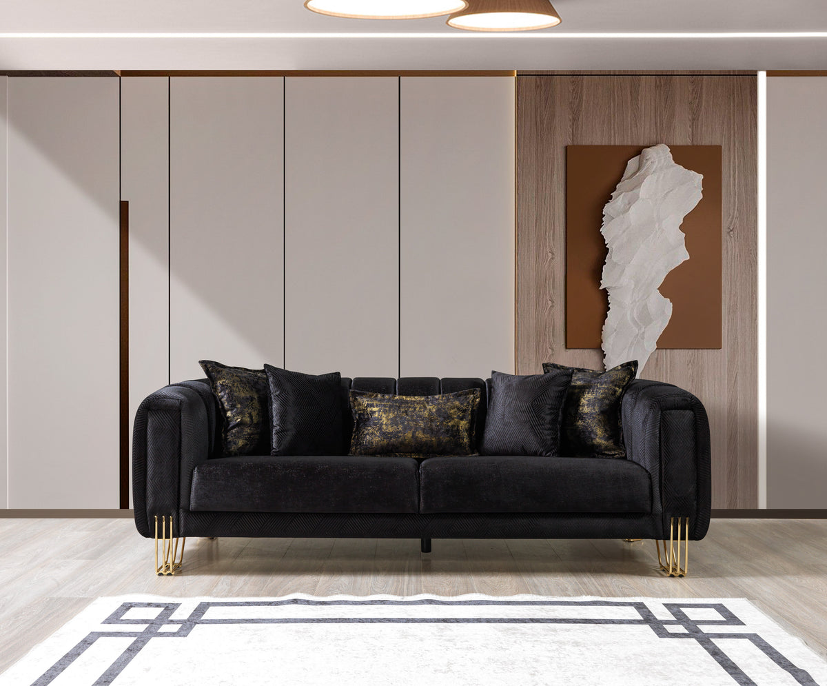 Santana Black Velvet Living Room Set
