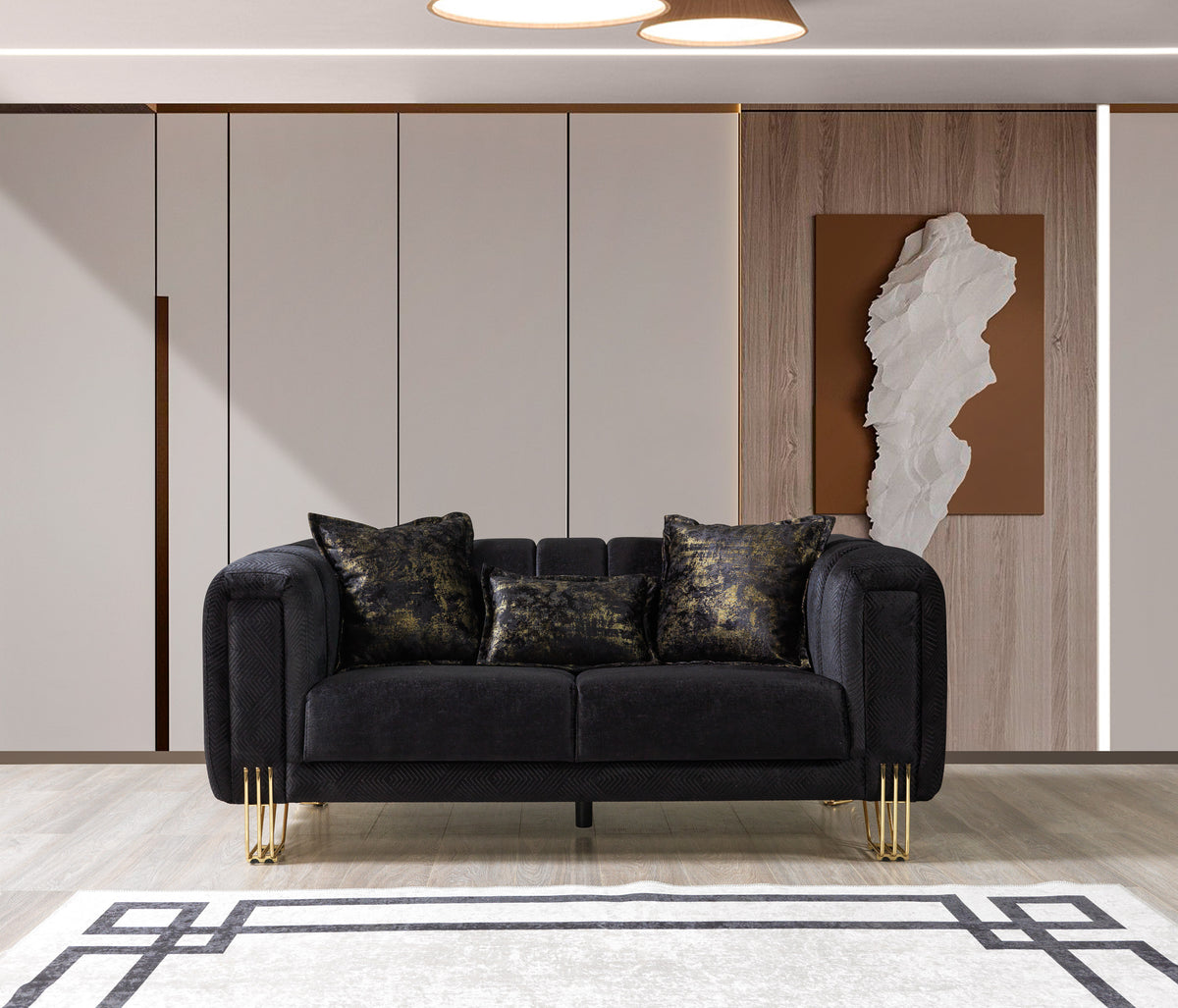 Santana Black Velvet Living Room Set