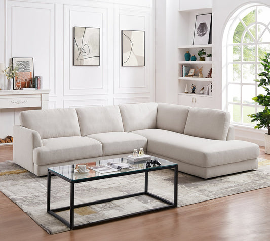 Glander 108" Cream Linen Sectional Sofa Right Facing