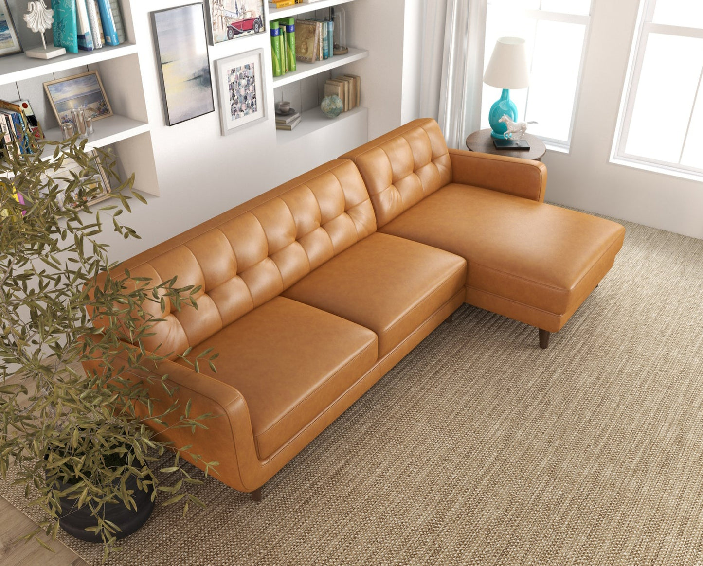 Allison Right-Facing Tan Leather Sectional Sofa