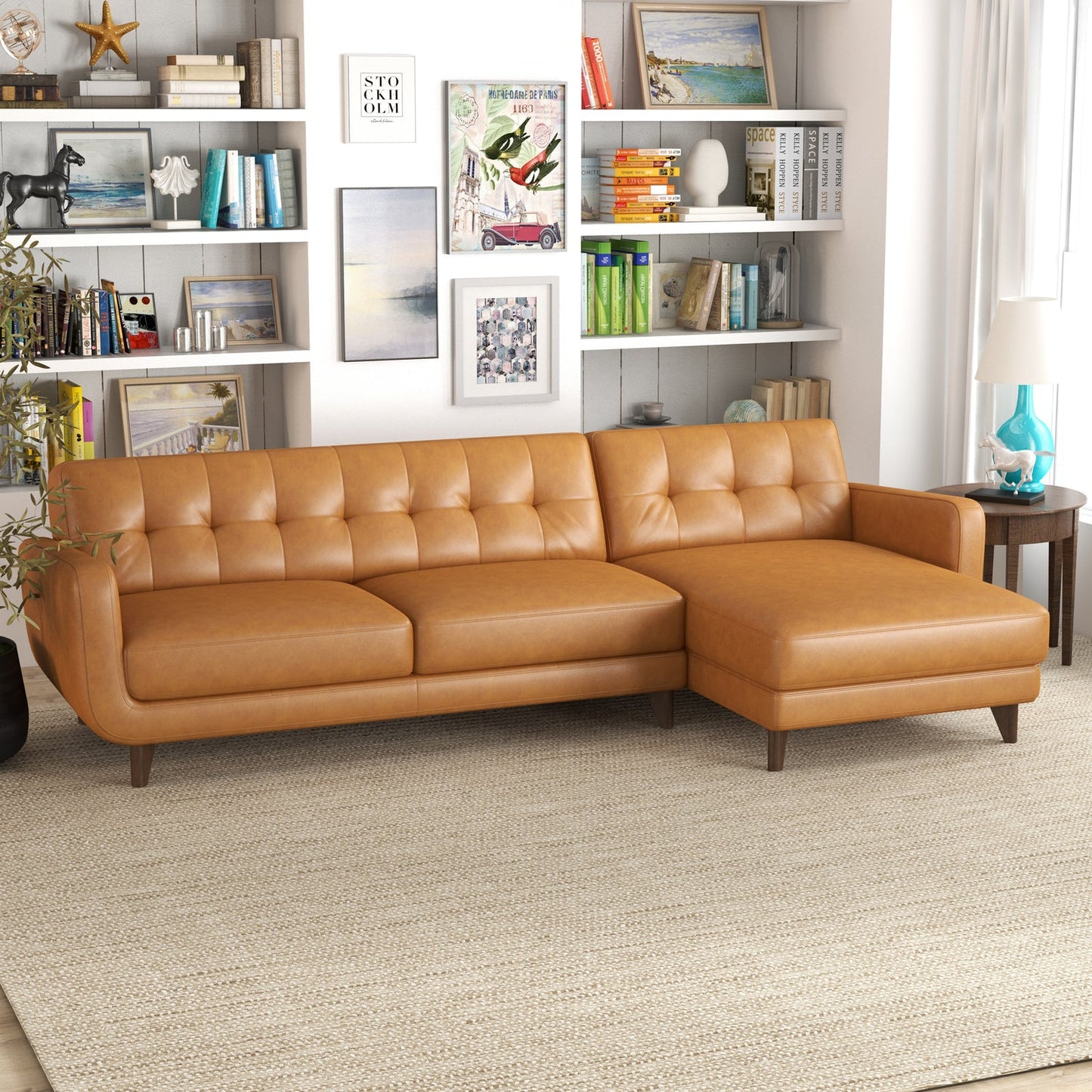 Allison Right-Facing Tan Leather Sectional Sofa