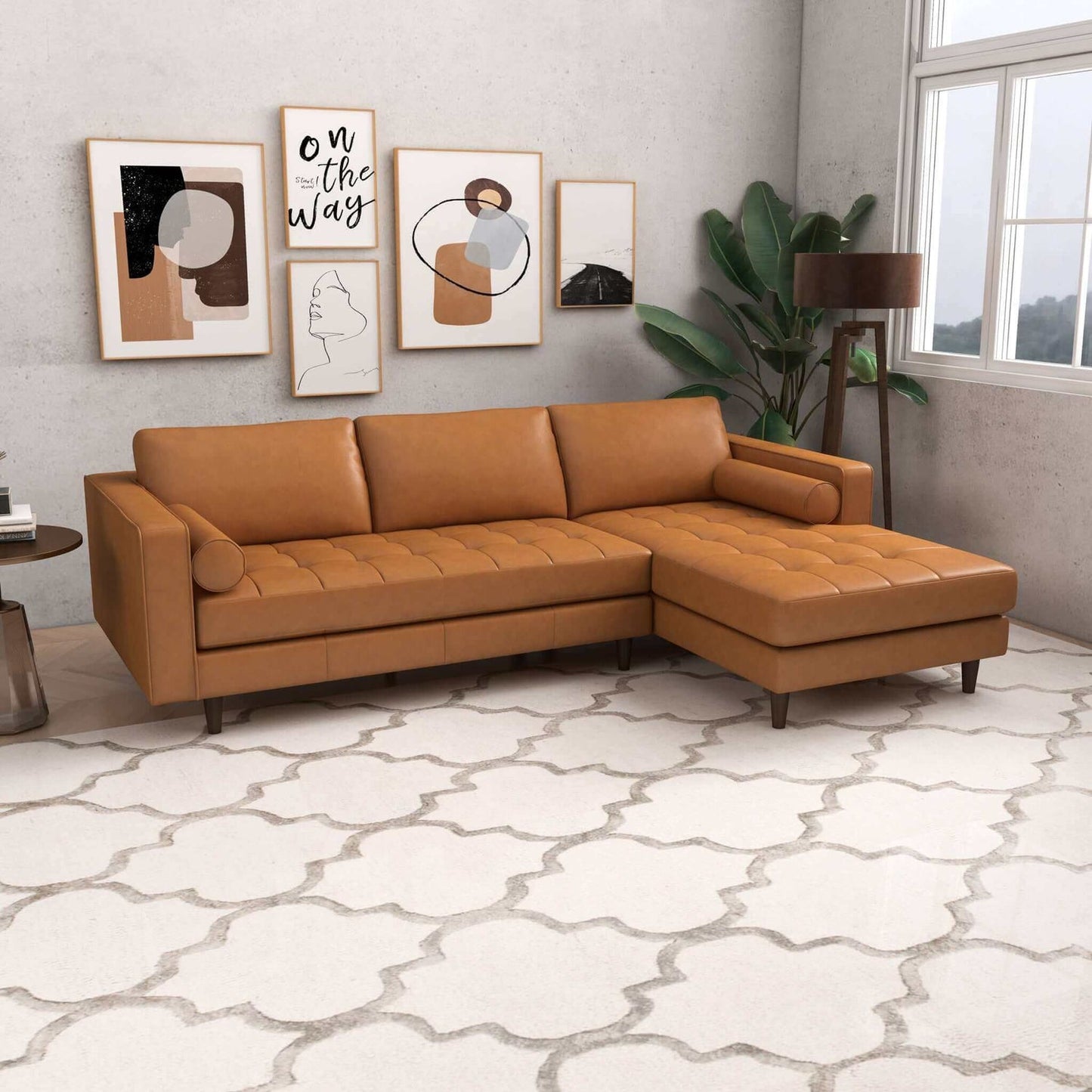 Anthony 101" Tan Leather L Shape Corner RAF Sectional
